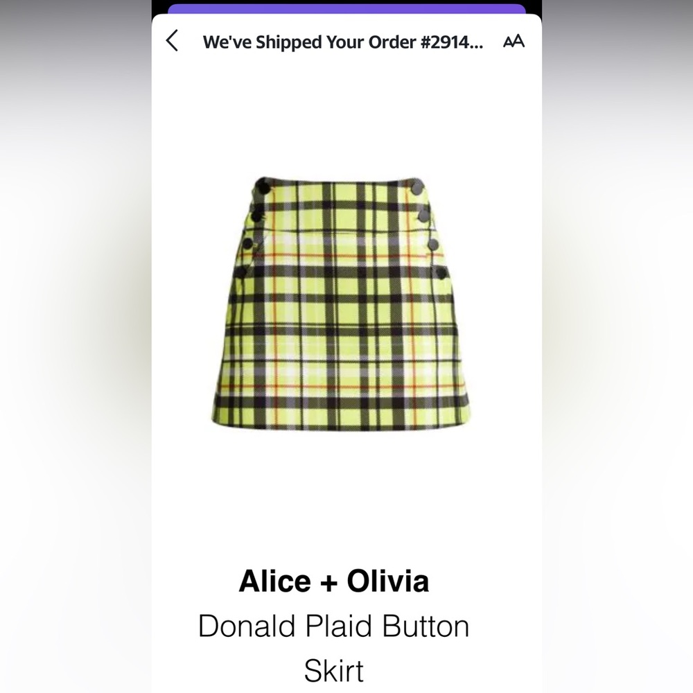 Alice and Olivia Donald Plaid Button Skirt in Freedom Plaid Lime Punch